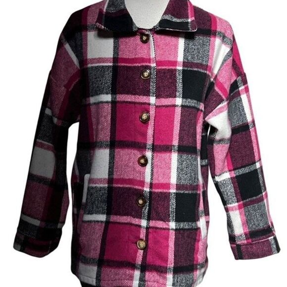Women's Pink Plaid Flannel Oversize Shacket Size XS - Picture 1 of 5